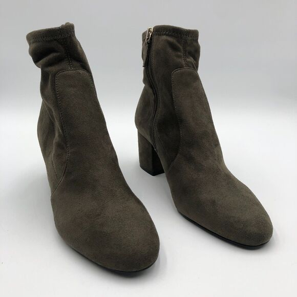 Aldo Ankle Booties‎ Women's Size 8 Green Suede Almond Toe Block Heel Side Zip - Picture 1 of 16